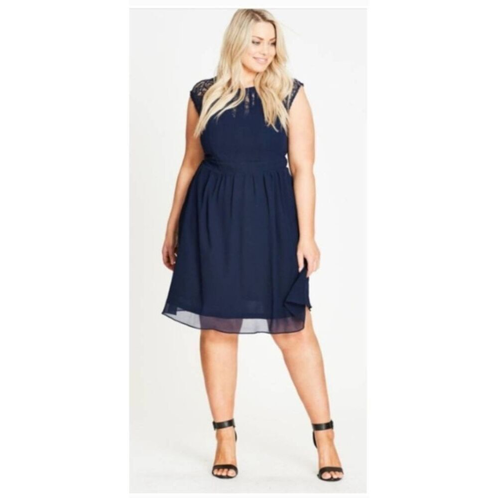 City Chic Dress Dark Romance Navy Blue Lace Women's Plus 18 1X A Line Fit Flare